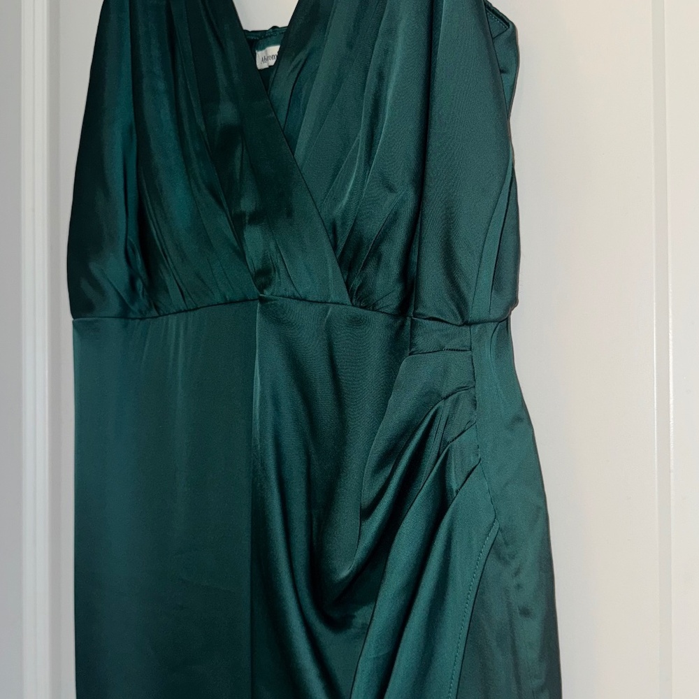 Abercrombie & Fitch A&F Satin Green Draped Wrap Midi Dress - Picture 9 of 11